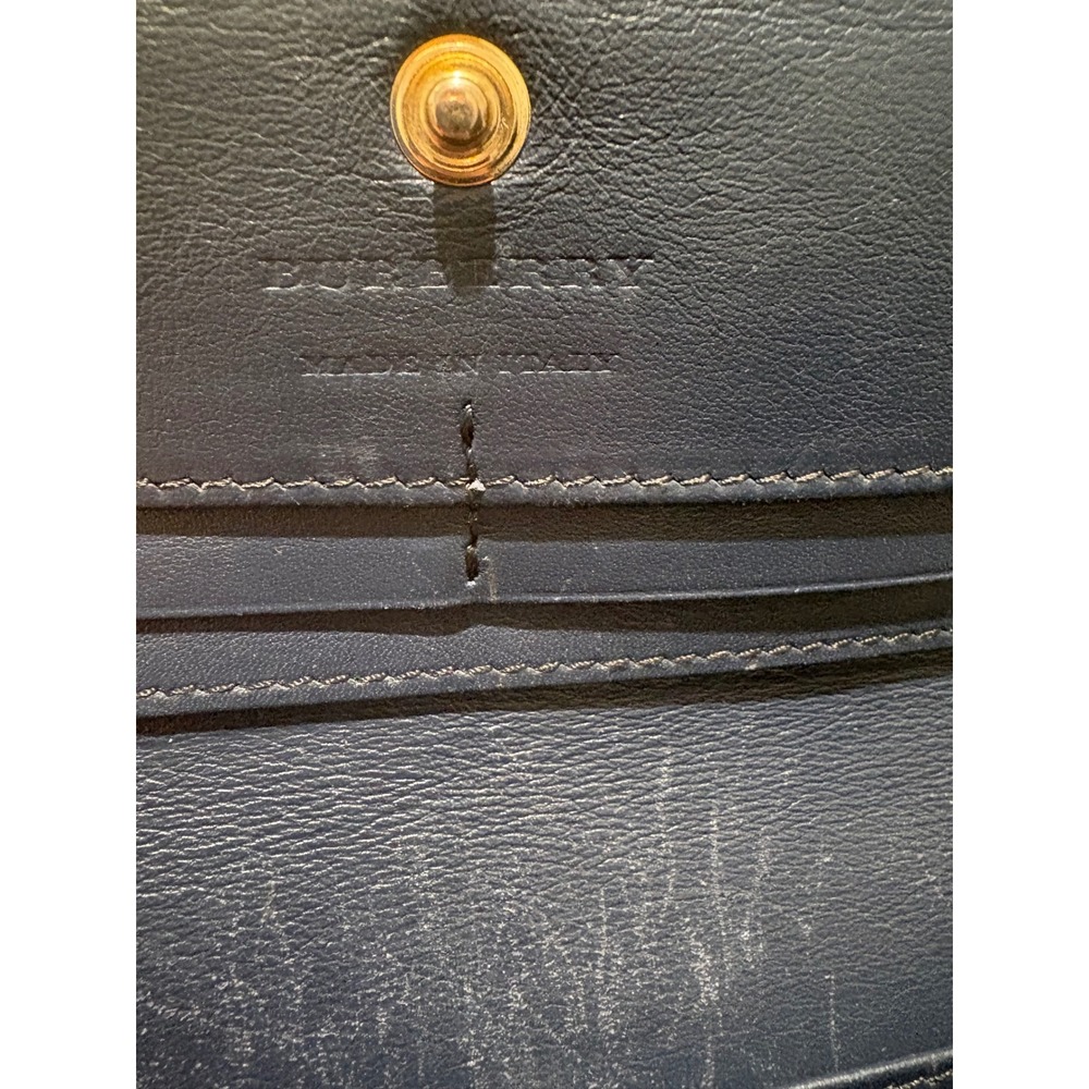 Burberry Navy Blue Pebbled Leather House Check Continental Long Wallet Italy - Picture 7 of 13